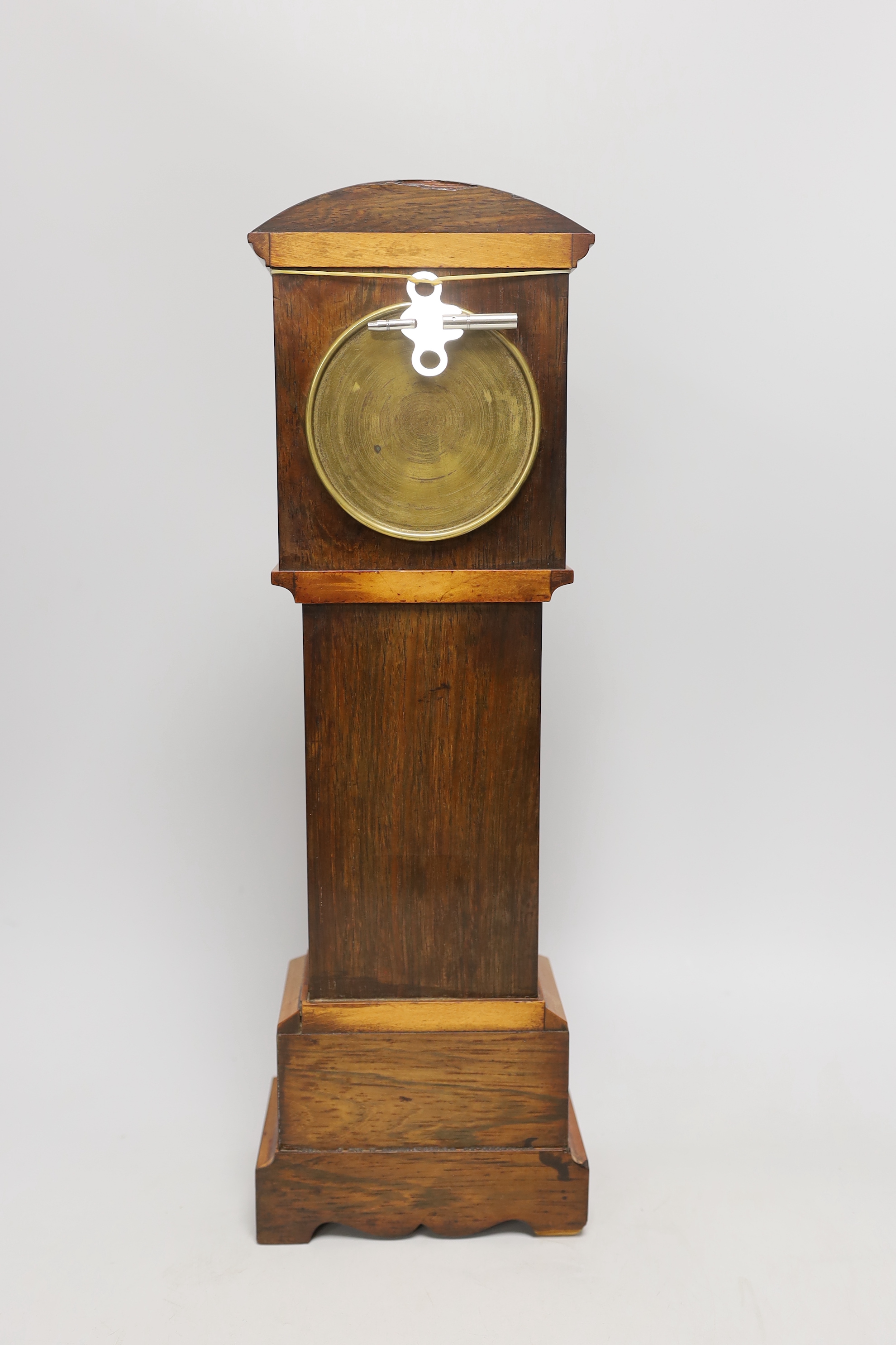 An Edwardian miniature inlaid longcase clock with silvered dial, 46cm